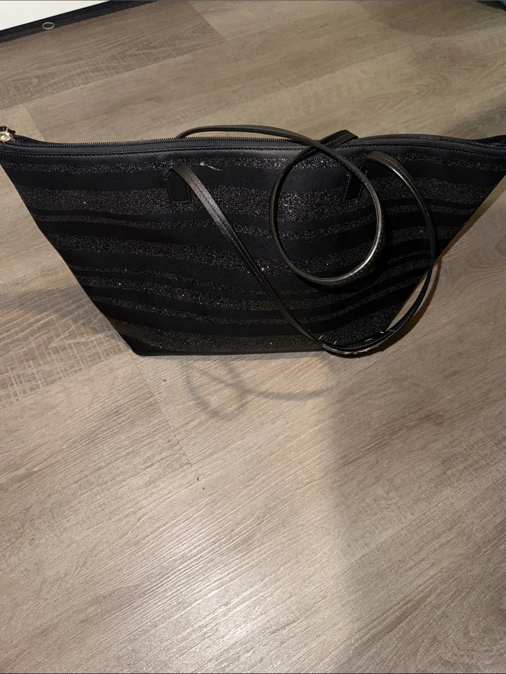 Kate Spade Haven Lane Hani Glitter Stripe Tote Black/Silver